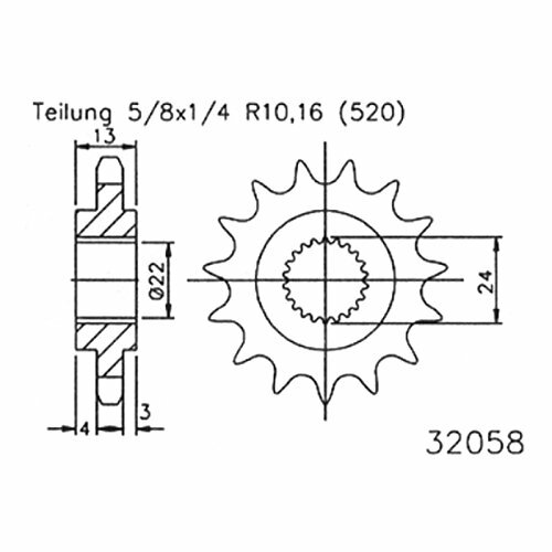 ESJOT Antriebsritzel "32058" 520, Stahl 16 Zähne