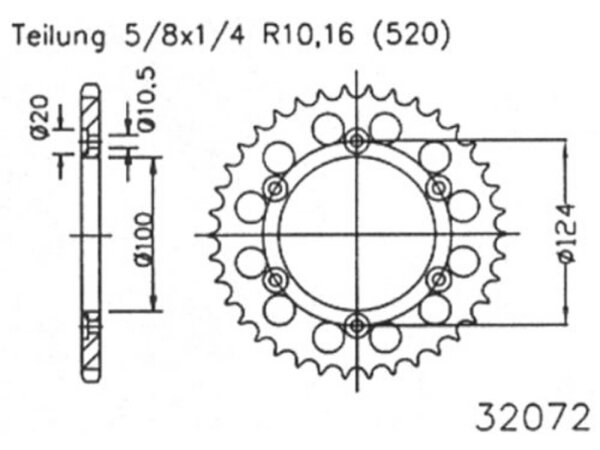 ESJOT Kettenrad "32072" 520, Stahl, schw 38 Zähne