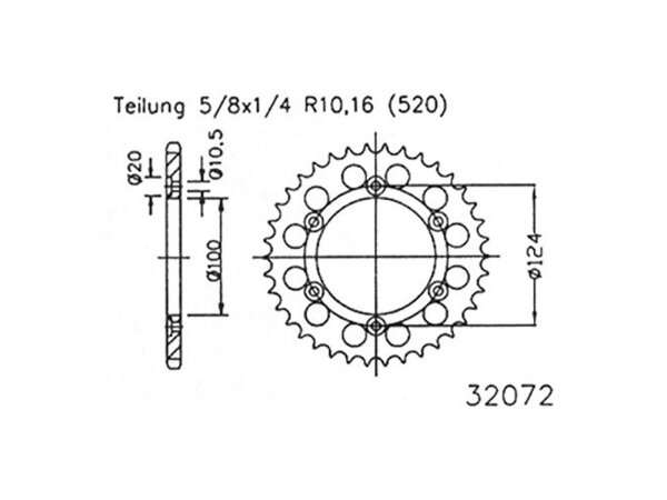 ESJOT Kettenrad "32072" 520, Stahl, schw 43 Zähne