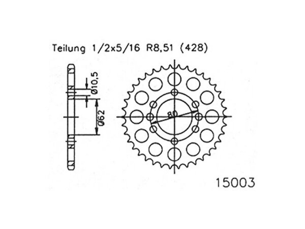 ESJOT Kettenrad "15003" 428, Stahl 49 Zähne