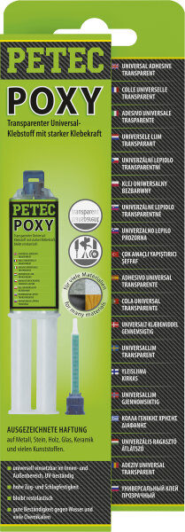 Petec POXY transparenter 2K Universal-Klebstoff Doppelspritze