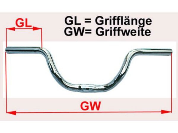 ERGOTEC Diamantlenker Griffweite 560 mm, Griffhöhe 100 mm, Stahl, Ø 25,4 mm Lenkerklemmung Level 3 verchromt