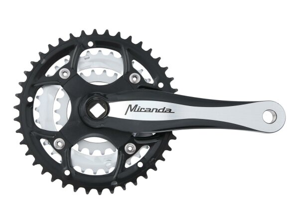 MIRANDA Kettenradgarnitur "Beta 3R Plus" 22 / 32 / 42 Zähne, ohne KS-Ring, -9 mm Einpresstiefe, schwarz / silber