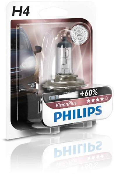 PHILIPS Hauptlampe H4, Sockel P43t-38 12 V, 60/55 W, "VisionPlus", +60 %, SB-verpackt