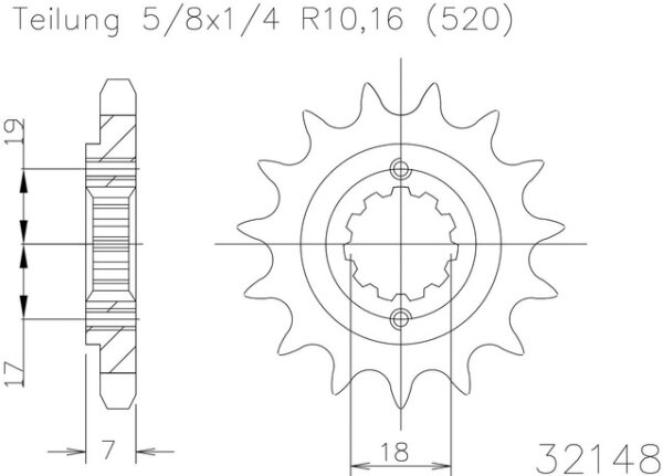 ESJOT Antriebsritzel "32148" 520, Stahl 14 Zähne