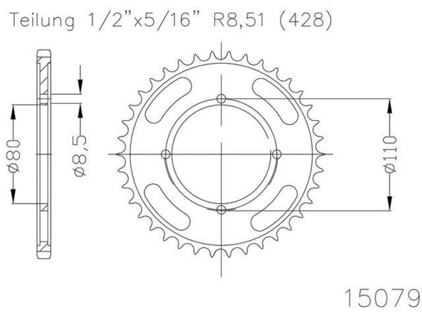 ESJOT Kettenrad "15079" 428, Stahl, schwarz 42 Zähne