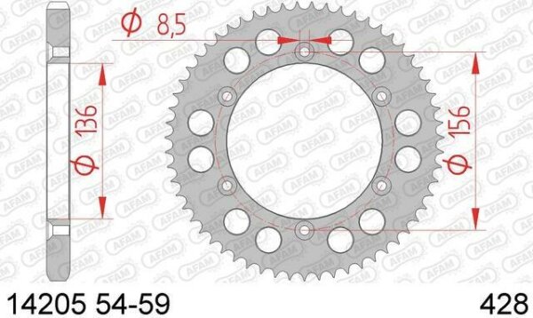 AFAM Kettenrad "14205" 428, Stahl, silbe 54 Zähne