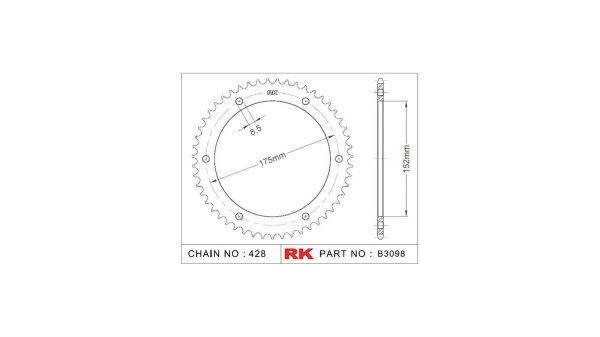 RK Kettenrad "3098" 428, Stahl, silber 53 Zähne