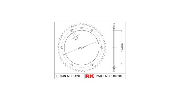 RK Kettenrad "3098" 428, Stahl, silber 57 Zähne