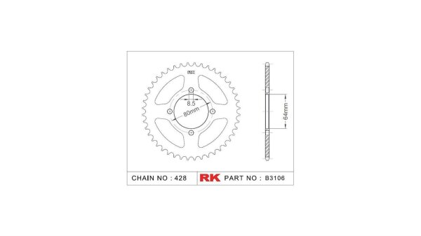 RK Kettenrad "3106" 428, Stahl, silber 39 Zähne