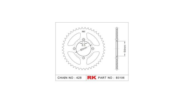 RK Kettenrad "3106" 428, Stahl, silber 43 Zähne