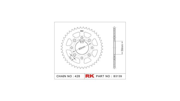 RK Kettenrad "3139" 428, Stahl 41 Zähne