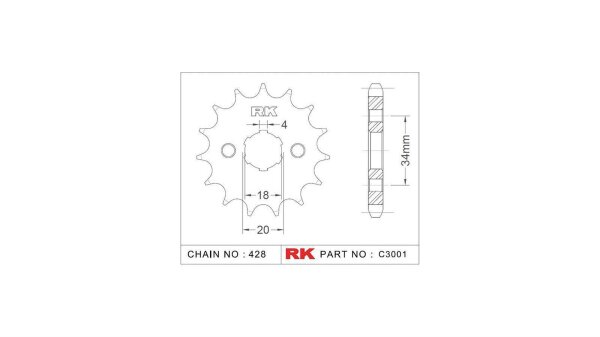 RK Antriebsritzel "3001" 428, Stahl 16 Zähne