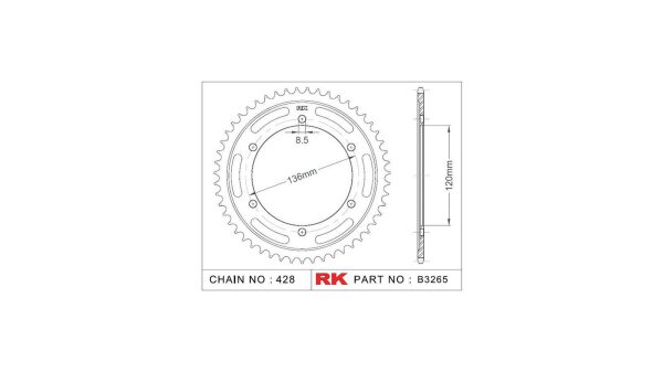 RK Kettenrad "3265" 428, Stahl, silber 47 Zähne