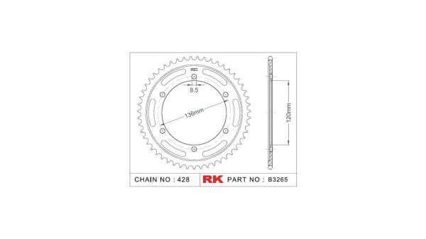 RK Kettenrad "3265" 428, Stahl, silber 51 Zähne