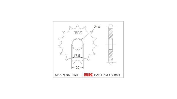 RK Antriebsritzel "3038" 428, Stahl 14 Zähne