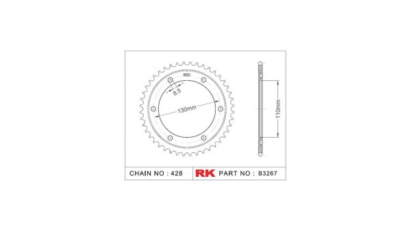 RK Kettenrad "3267" 428, Stahl, silber 44 Zähne