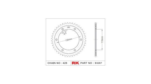 RK Kettenrad "3267" 428, Stahl, silber 46 Zähne