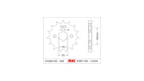 RK Antriebsritzel "3039" 428, Stahl 14 Zähne