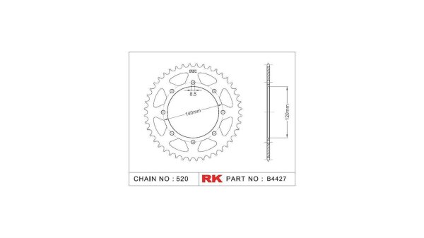 RK Kettenrad "4427" 520, Stahl, silber 38 Zähne