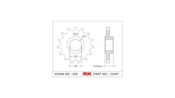 RK Antriebsritzel "5367" 525, Stahl 16 Zähne