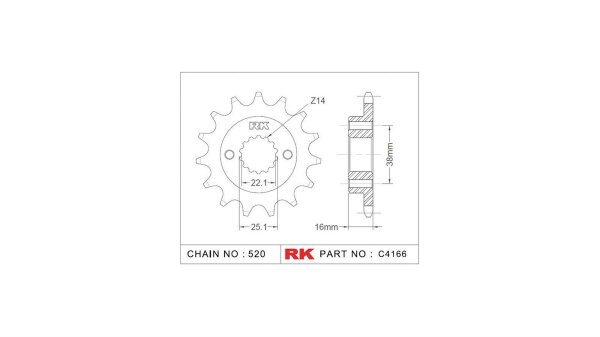 RK Antriebsritzel "4166" 520, Stahl 14 Zähne