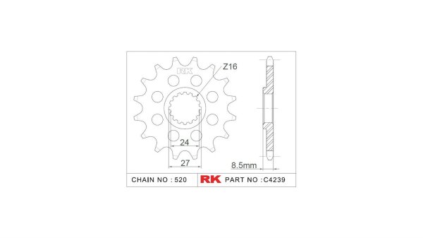 RK Antriebsritzel "4239-2Q" 520 Stahl Ra 17 Zähne