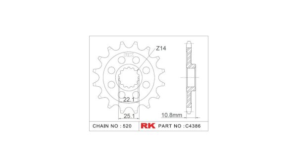 RK Antriebsritzel "4386-2Q" 520, Stahl,  15 Zähne