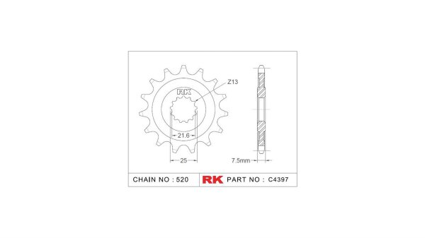 RK Antriebsritzel "4397" 520, Stahl 16 Zähne