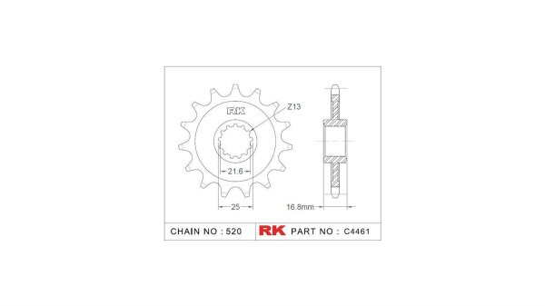 RK Antriebsritzel "4461" 520, Stahl 16 Zähne