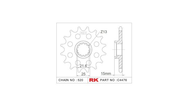 RK Antriebsritzel "4476-2Q" 520 Stahl Ra 15 Zähne