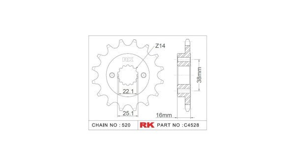 RK Antriebsritzel "4528" 520, Stahl 14 Zähne