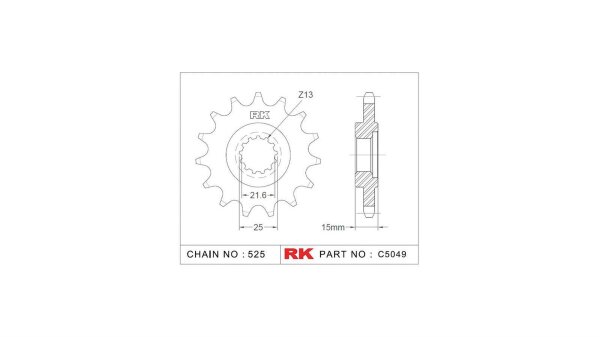 RK Antriebsritzel "5049" 525, Stahl 14 Zähne