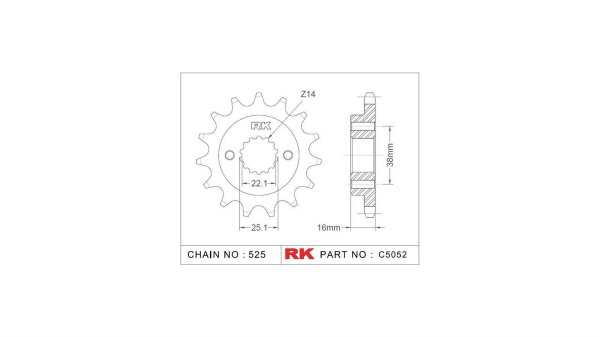 RK Antriebsritzel "5052" 525, Stahl 15 Zähne