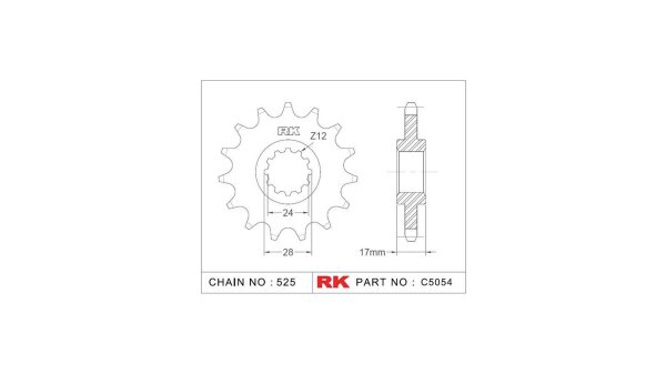 RK Antriebsritzel "5054" 525, Stahl 14 Zähne