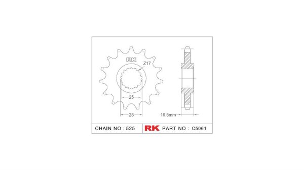 RK Antriebsritzel "5061" 525, Stahl 17 Zähne