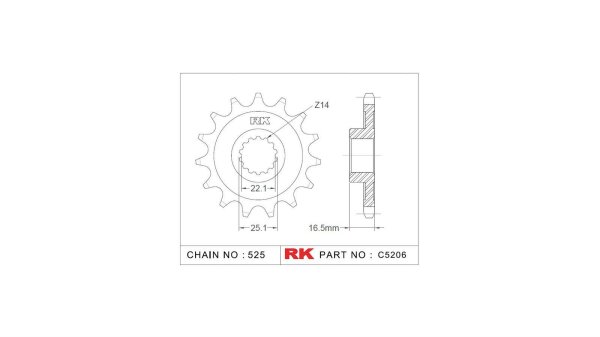 RK Antriebsritzel "5206" 525, Stahl 14 Zähne