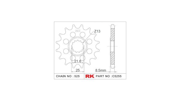 RK Antriebsritzel "5255-2Q" 525, Stahl,  15 Zähne