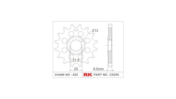 RK Antriebsritzel "5255-2Q" 525, Stahl,  16 Zähne