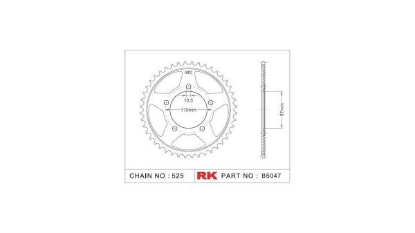 RK Kettenrad "5047" 525, Stahl, silber 47 Zähne