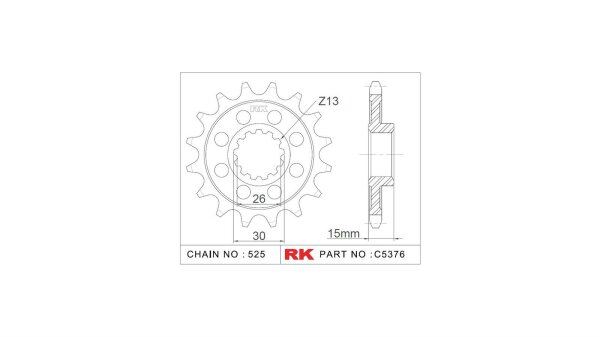 RK Antriebsritzel "5376-2Q" 525, Stahl,  15 Zähne