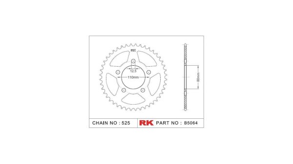 RK Kettenrad "5064" 525, Stahl, silber 44 Zähne