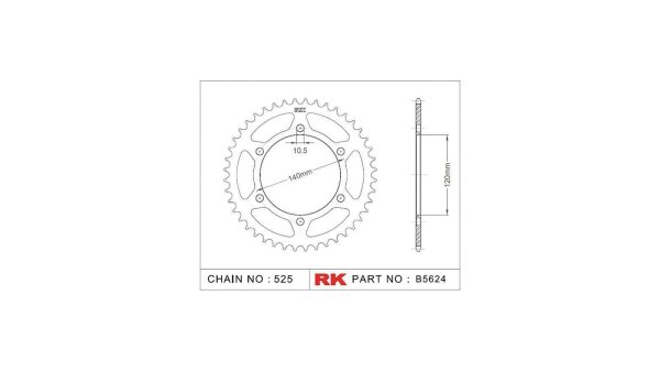 RK Kettenrad "5624" 525, Stahl, silber 39 Zähne