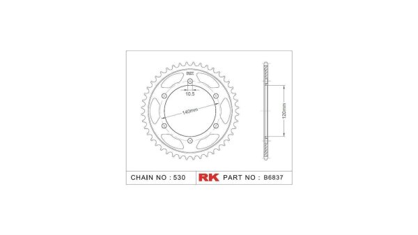 RK Kettenrad "6837" 530, Stahl, schwarz 43 Zähne