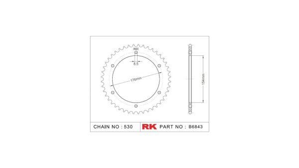 RK Kettenrad "6843" 530, Stahl, silber 43 Zähne