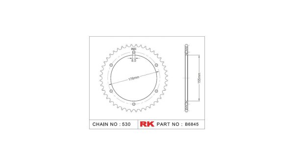 RK Kettenrad "6845" 530, Stahl 42 Zähne