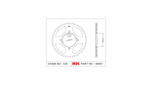 RK Kettenrad "6867" 530, Stahl, silber 38 Zähne