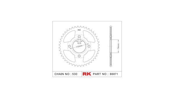 RK Kettenrad "6871" 530, Stahl, silber 36 Zähne