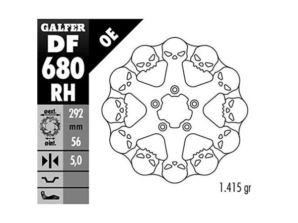 GALFER Bremsscheibe "DF680" Typ RH - Skull, starr, mit ABE