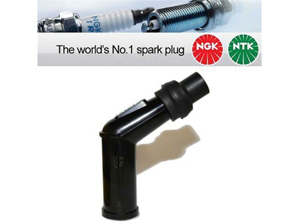 NGK Zündkerzenstecker , Wasserdicht, Phenolharz, entstört, schwarz, V05E, universal, 120°, lang, schwarz